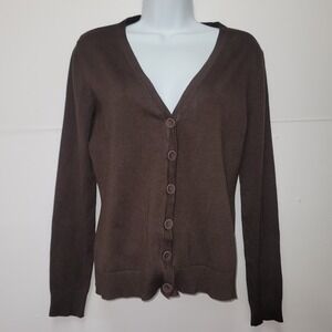 Merona Cardigan Sweater Brown Preppy Minimalist Old Money Button Front Cottage M